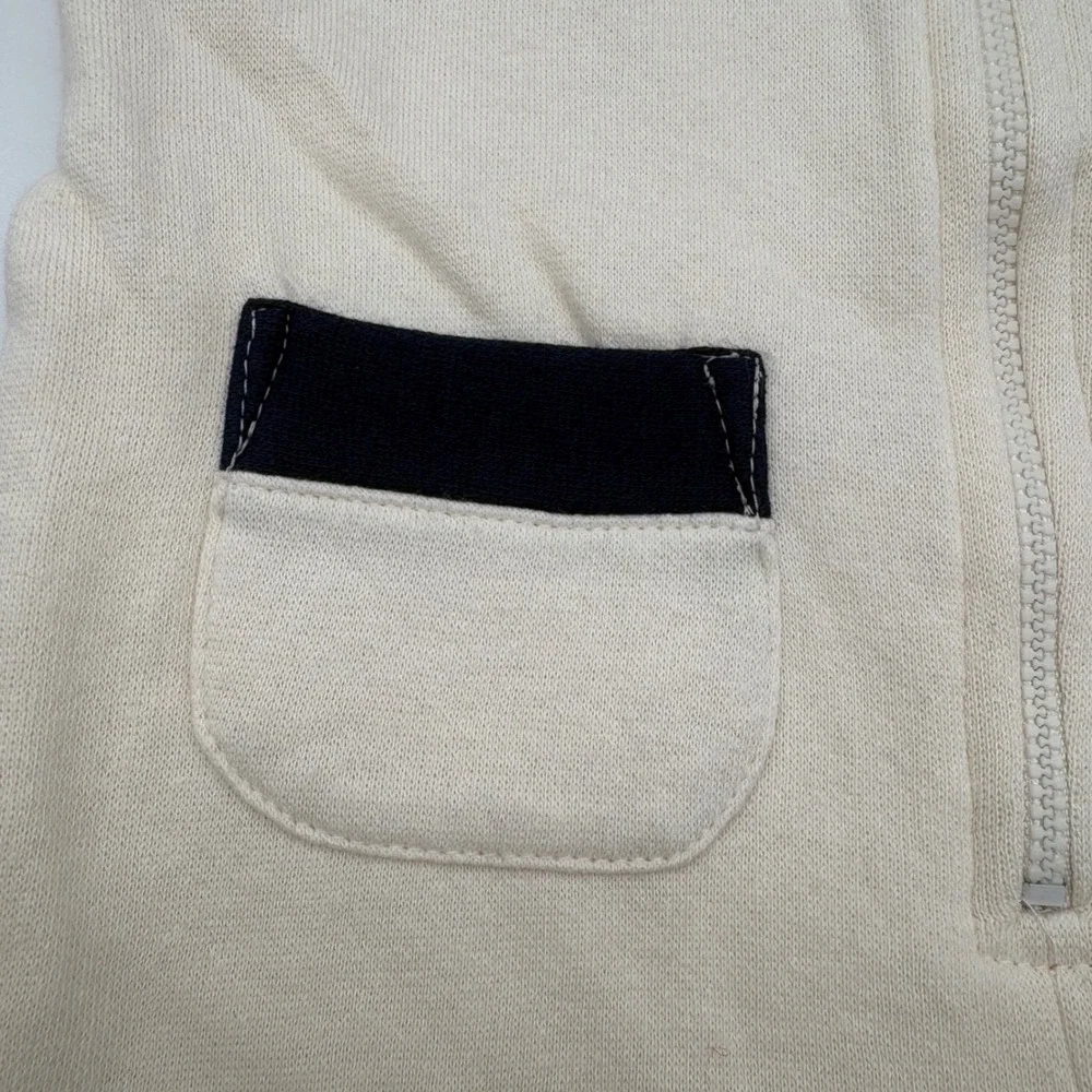 VTG Miniwear Baby Hooded Romper Cream Navy Puppy Embroidery 0-3M Fleece Lined‎